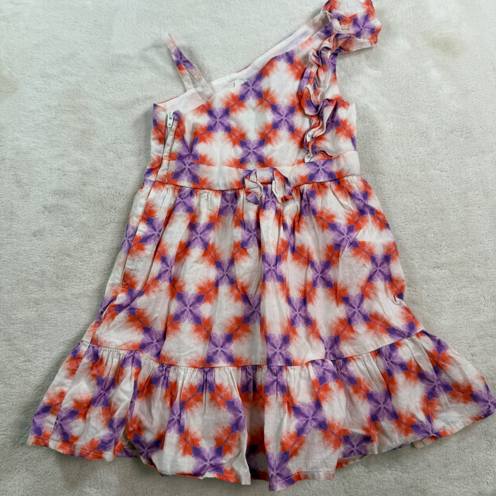 Janie and Jack Girl One Shoulder Ruffle Dress Orange Purple Tie Dye Print Size 4